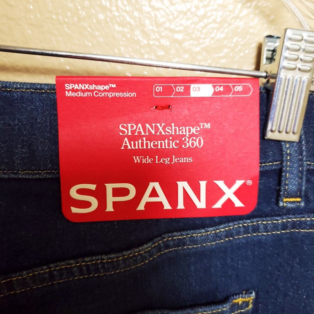 SPANX Denim SPANXshape Authentic 360 Wide Leg Dark Wash Jeans - Picture 8 of 12